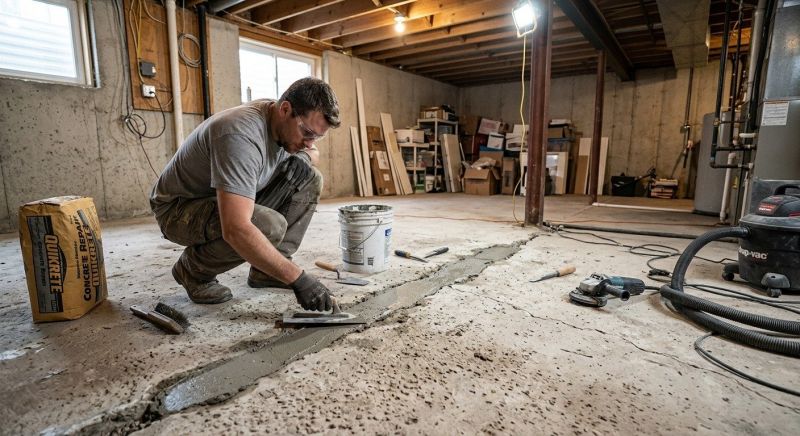 Cracked Basement Floor Repair in Hillsboro, OH