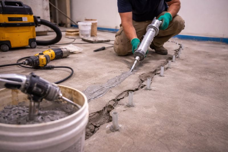 Cracked Basement Floor Repair in Hillsboro, OH